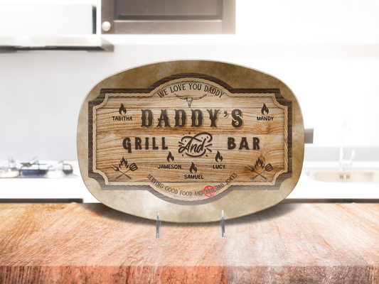 Personalized Daddy's Grill and Bar Platter – Custom Kids Name Plate – Gift for Dad, Father's Day, Birthday, Christmas