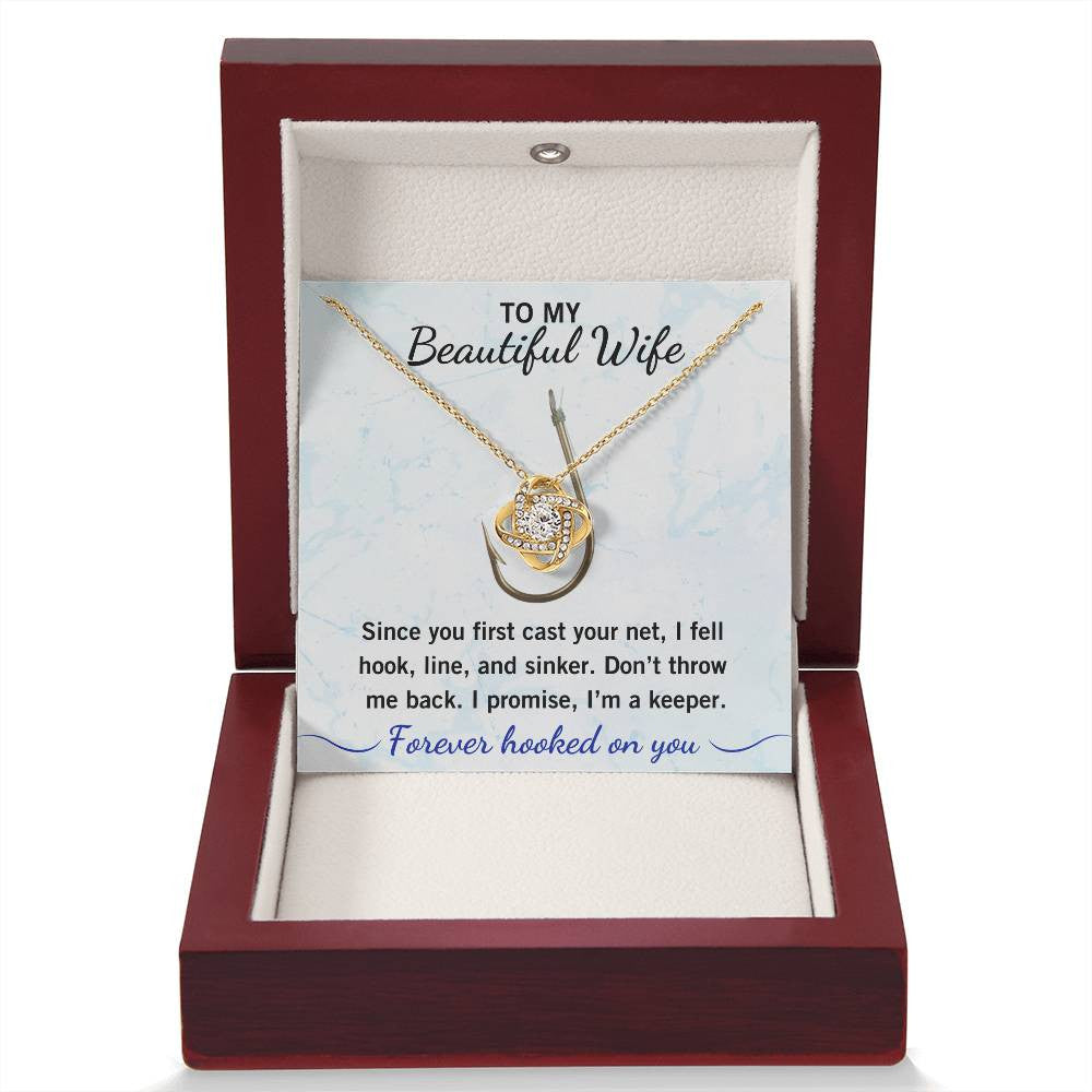 💖 "Hook, Line & Sinker – I’m Yours Forever!" Give Your Wife this Romantic Love Knot Necklace that reminds her what a catch you are!