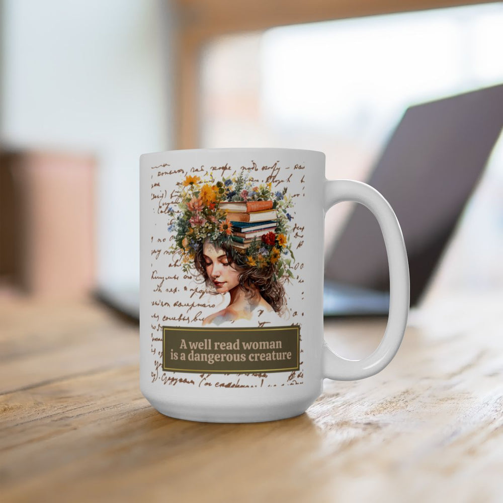 Literary Mug for Women - 'A Well-Read Woman' Quote, Flowers and Books, Ideal for Readers, Coffee & Tea Mug, 11oz and 15oz Sizes