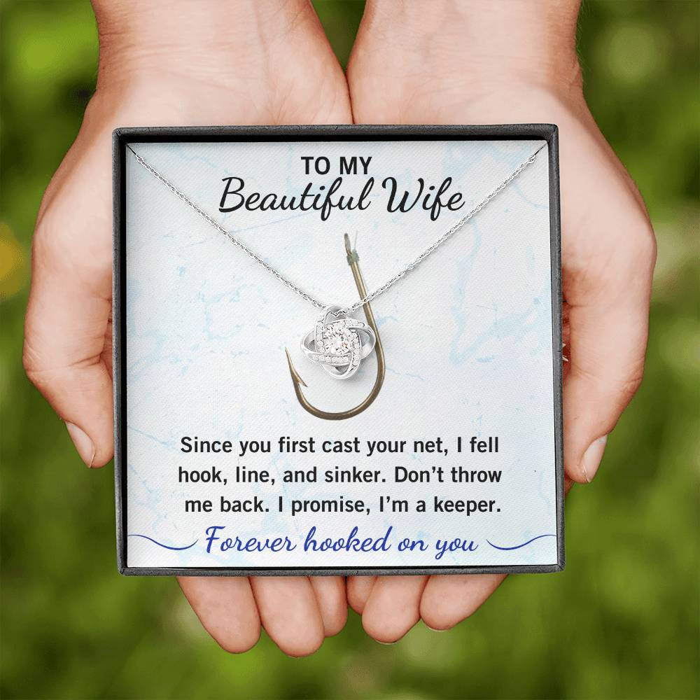 💖 "Hook, Line & Sinker – I’m Yours Forever!" Give Your Wife this Romantic Love Knot Necklace that reminds her what a catch you are!