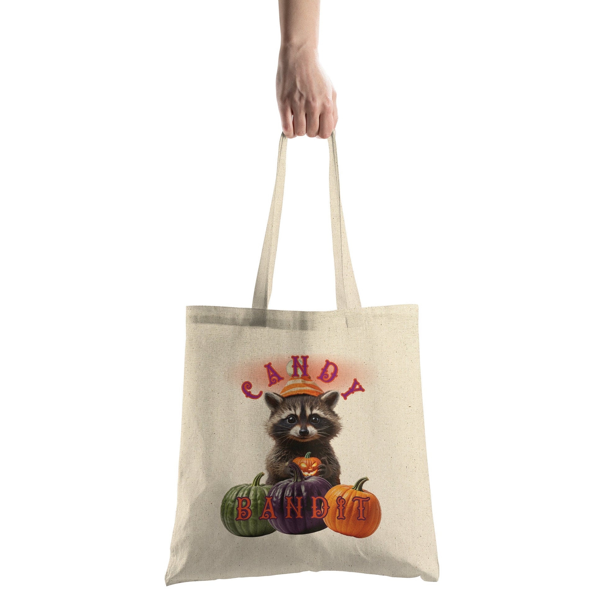 Halloween Candy Trick or Treat Bag with trash panda, Pumpkins, Candy Bandit, Halloween Party Favor, October fall fun tote
