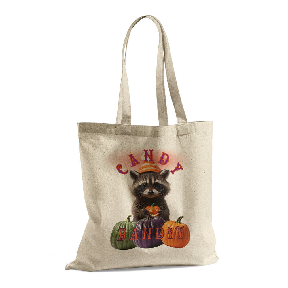 Halloween Candy Trick or Treat Bag with trash panda, Pumpkins, Candy Bandit, Halloween Party Favor, October fall fun tote