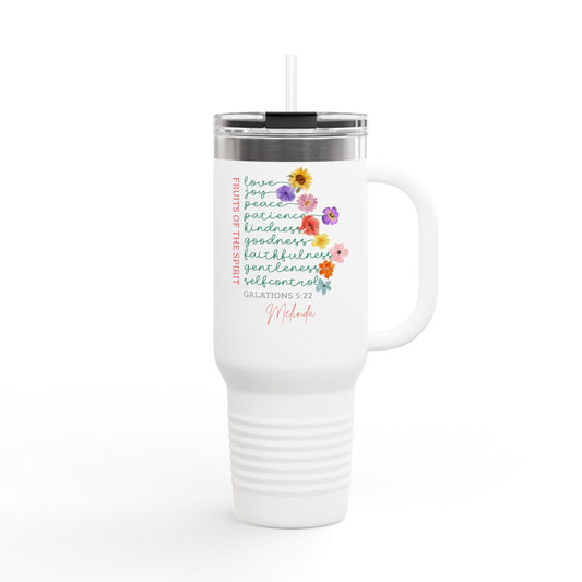 Fruit of the Spirit Travel Mug -Christian Tumbler Gift-Custom Name- Bible Verse Galatians 5:22 - Personalized Faith Cup-Stay Sweet virtues