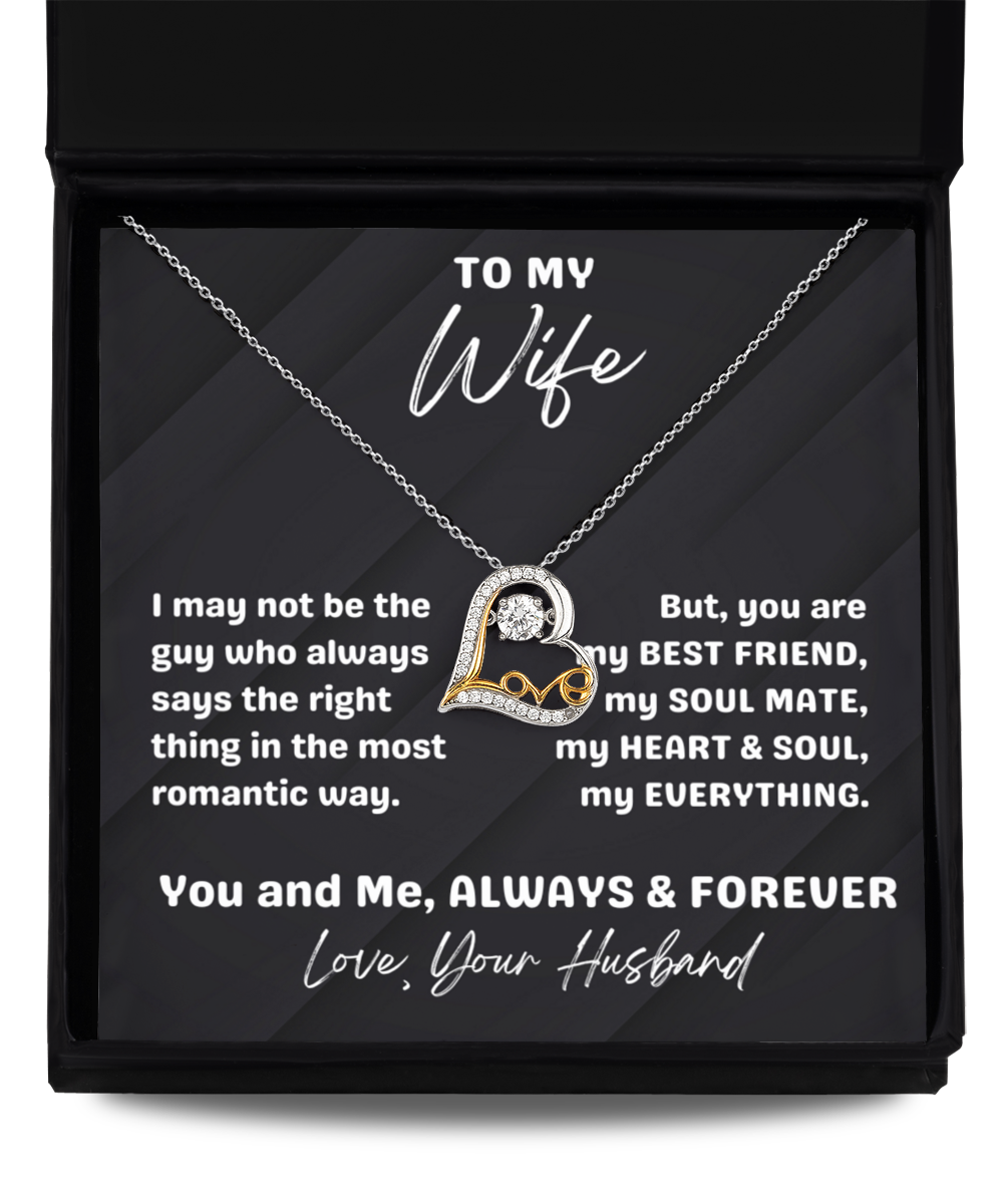 To My Wife-Love Heart necklace with dancing gem stone-You and Me, Always