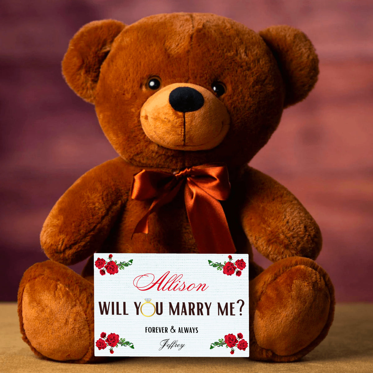 Proposal Bear-Personalized 'Will you marry me?' cute teddy with customized canvas proposal card