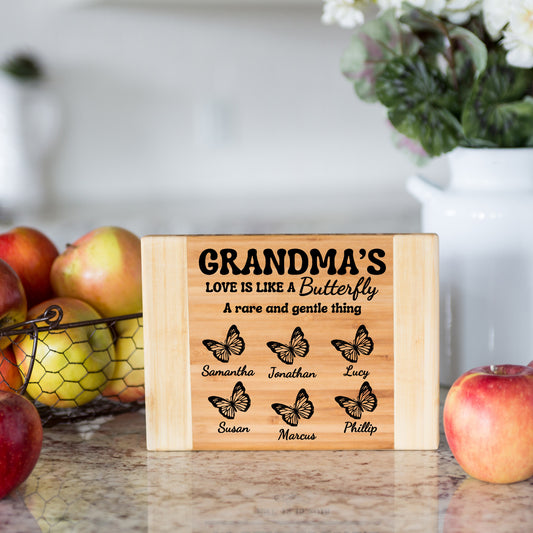 Grandma's love engraved bamboo cutting board-personalized with grandkids names!