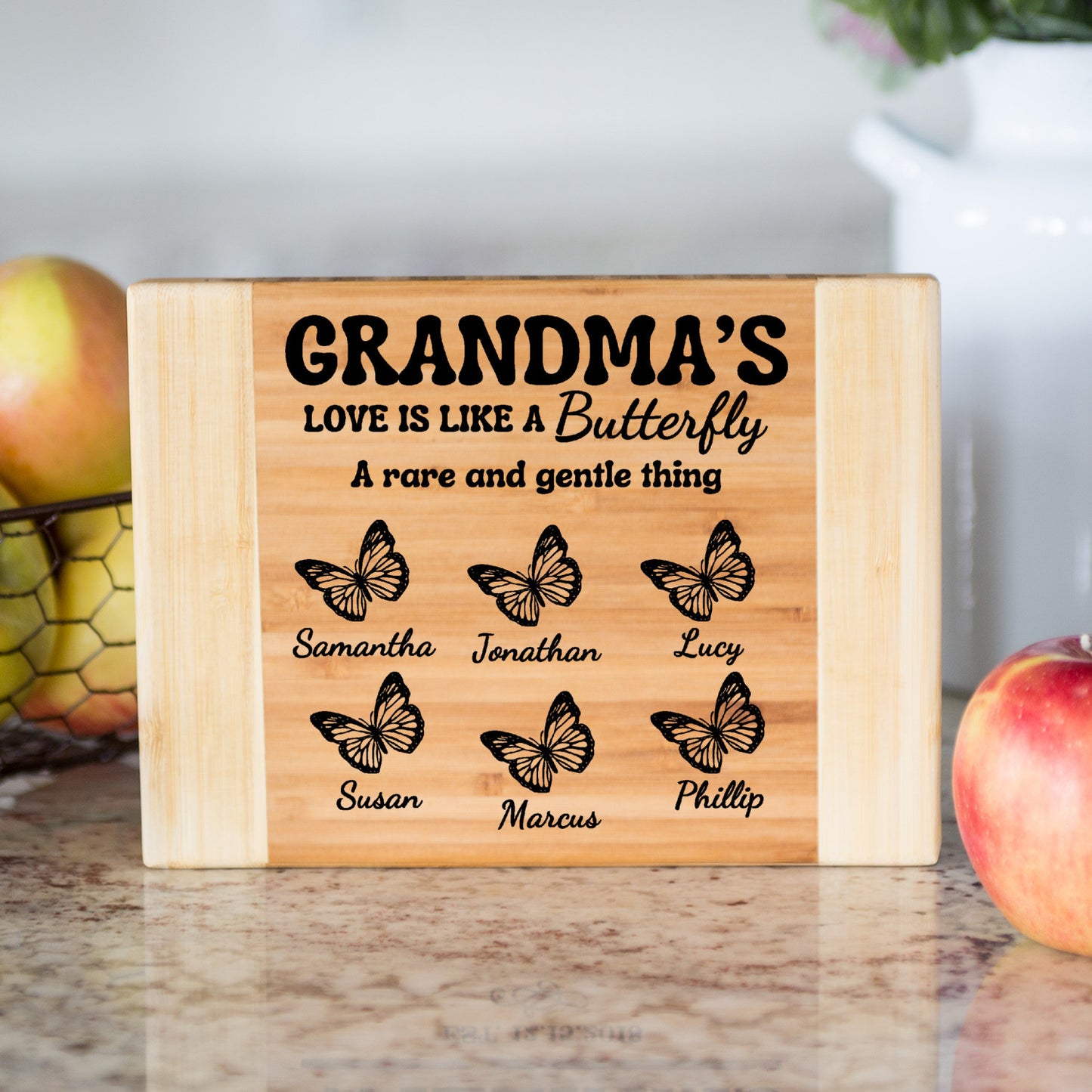 Grandma's love engraved bamboo cutting board-personalized with grandkids names!