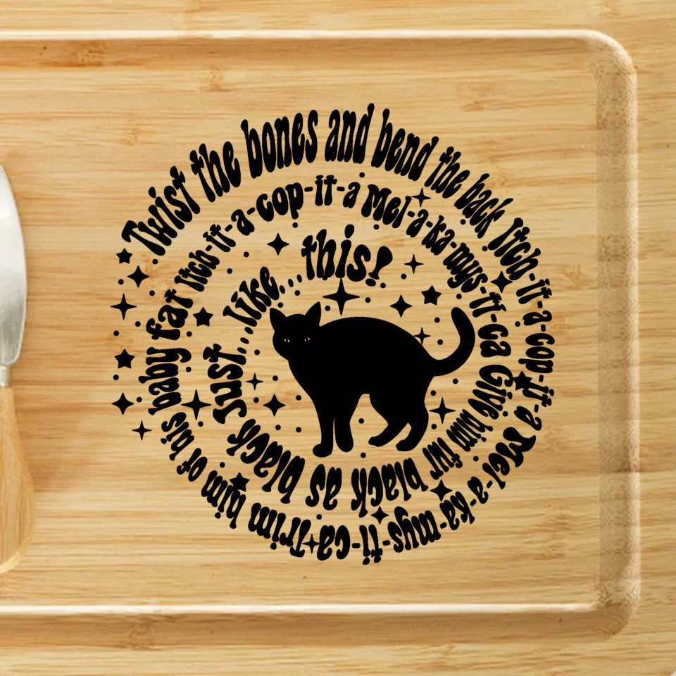 Hocus Pocus 'Twist the Bones' Charcuterie Board, Black Cat Cheese Tray, Halloween Witches Spell, Utensils Included, Serving Platter