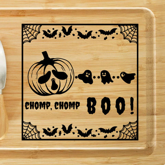 Halloween Charcuterie Board, pac man style, 'Chomp, chomp, BOO!', spooky season ghosts and jack-o-lantern cheese board, housewarming gift. Girls night, book club gift