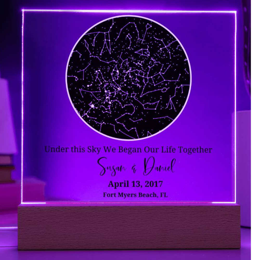 Personalized Sky Map of your special day- upgrade to the LED light base for an incredible display!