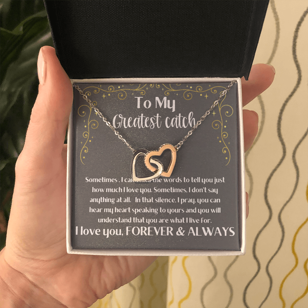 Greatest Catch fisherman's wife girlfriend heart pendant rose gold gift. Valentine's Day, Birthday, Anniversary