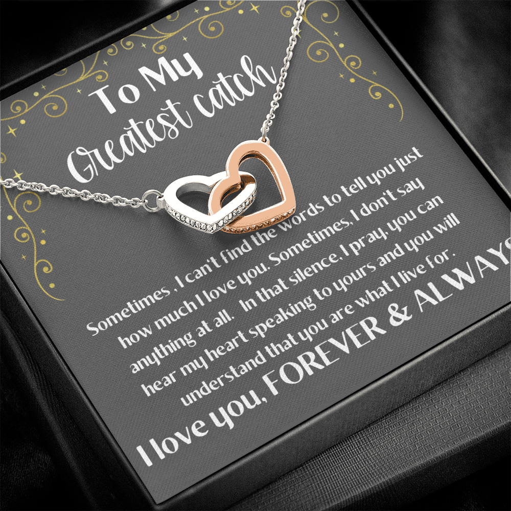 Greatest Catch fisherman's wife girlfriend heart pendant rose gold gift. Valentine's Day, Birthday, Anniversary