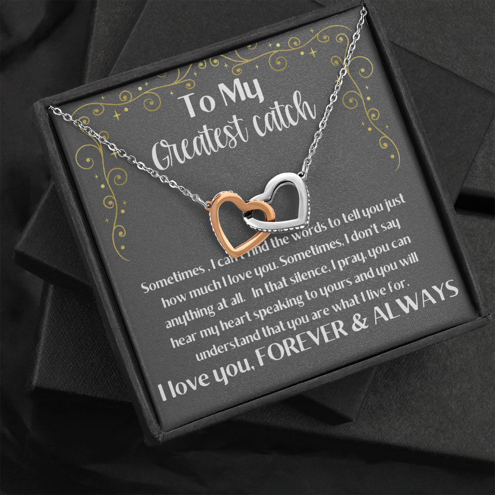 Greatest Catch fisherman's wife girlfriend heart pendant rose gold gift. Valentine's Day, Birthday, Anniversary