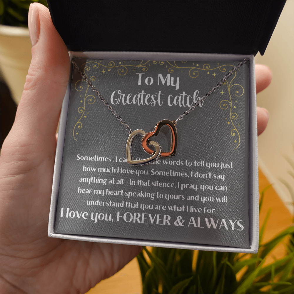Greatest Catch fisherman's wife girlfriend heart pendant rose gold gift. Valentine's Day, Birthday, Anniversary