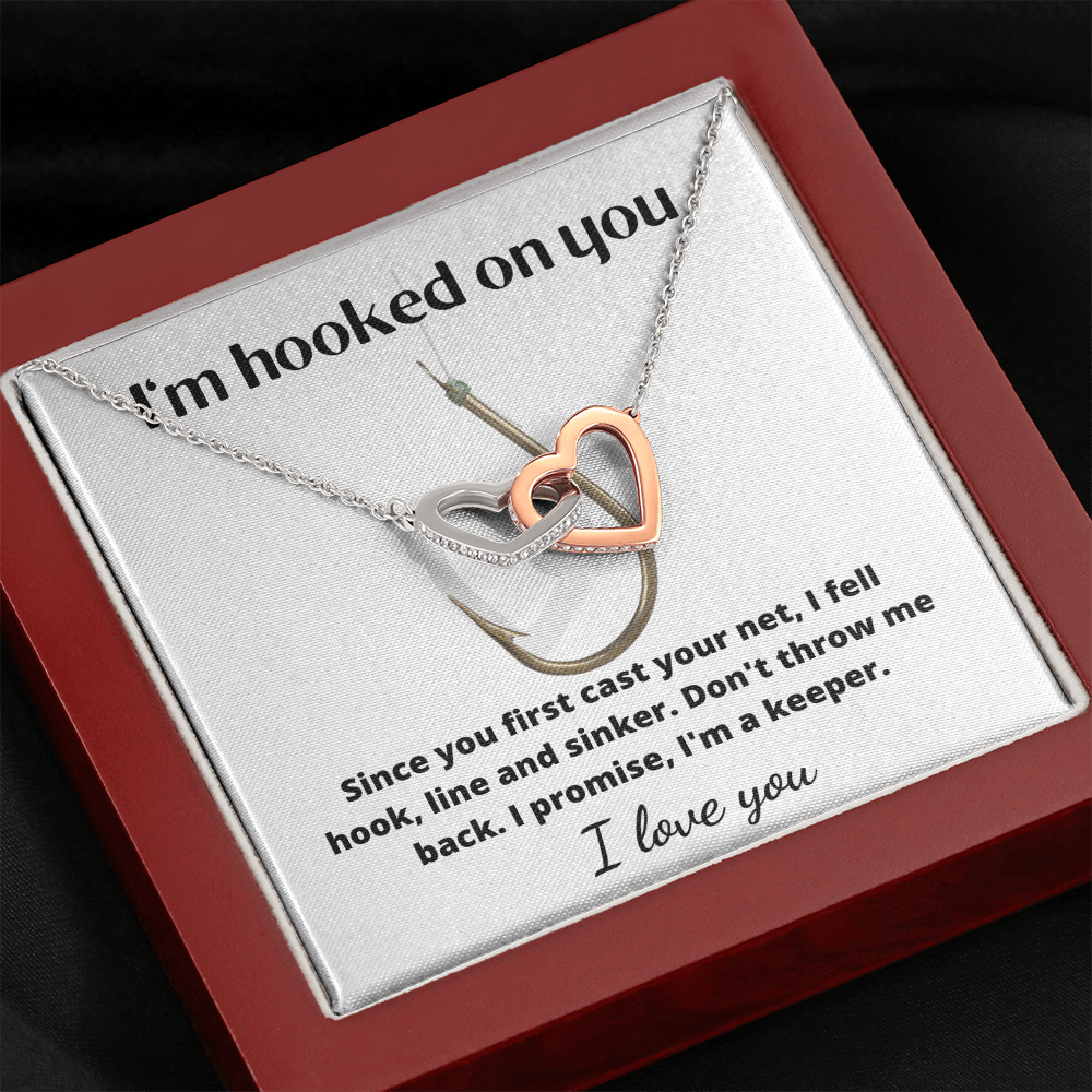 Beautiful interlinking hearts necklace for the one you are 'hooked on'!