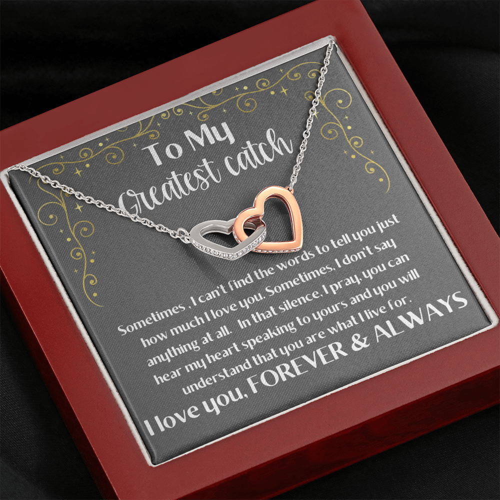 Greatest Catch fisherman's wife girlfriend heart pendant rose gold gift. Valentine's Day, Birthday, Anniversary