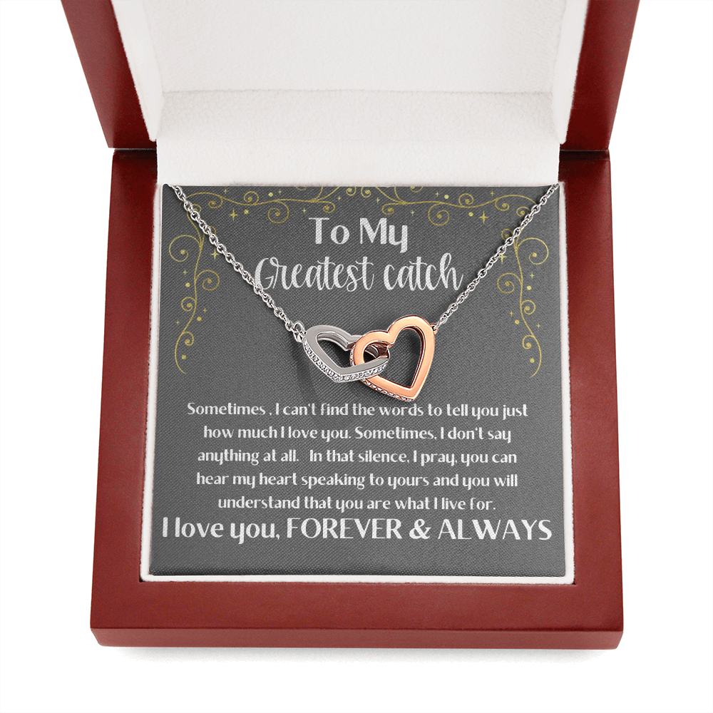 Greatest Catch fisherman's wife girlfriend heart pendant rose gold gift. Valentine's Day, Birthday, Anniversary