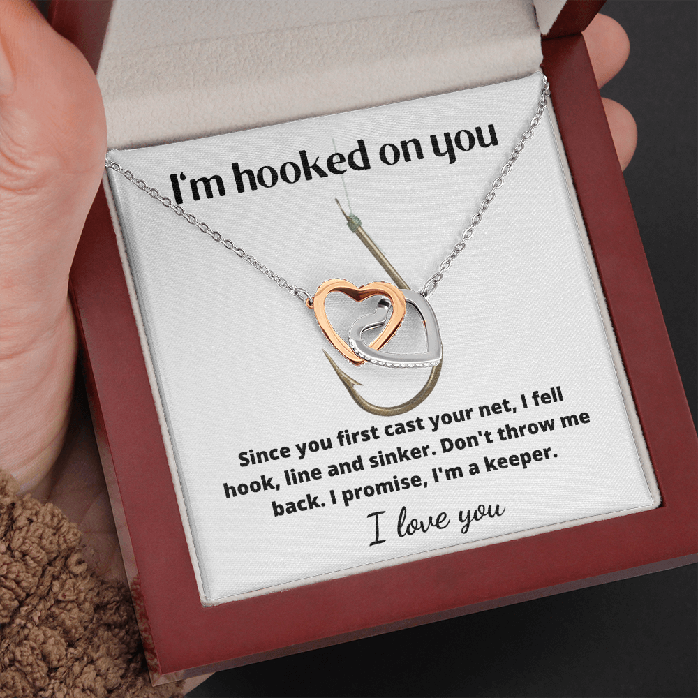 Beautiful interlinking hearts necklace for the one you are 'hooked on'!