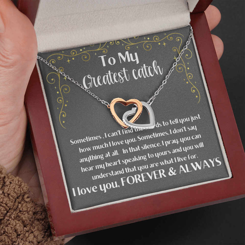Greatest Catch fisherman's wife girlfriend heart pendant rose gold gift. Valentine's Day, Birthday, Anniversary