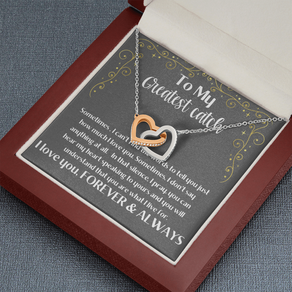Greatest Catch fisherman's wife girlfriend heart pendant rose gold gift. Valentine's Day, Birthday, Anniversary