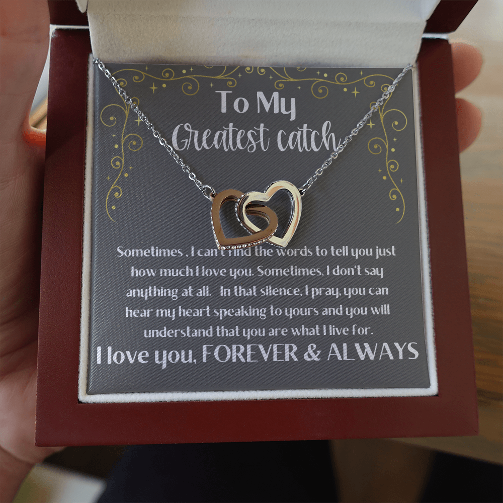 Greatest Catch fisherman's wife girlfriend heart pendant rose gold gift. Valentine's Day, Birthday, Anniversary