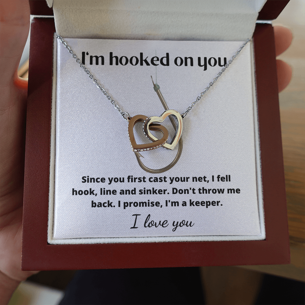 Beautiful interlinking hearts necklace for the one you are 'hooked on'!