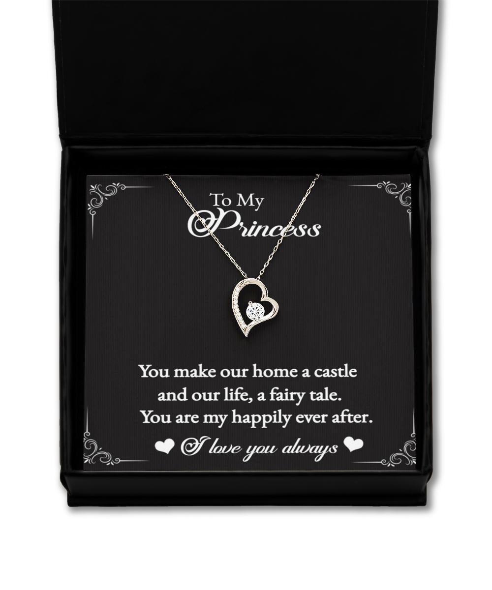 To My Princess Silver solitaire Heart Necklace