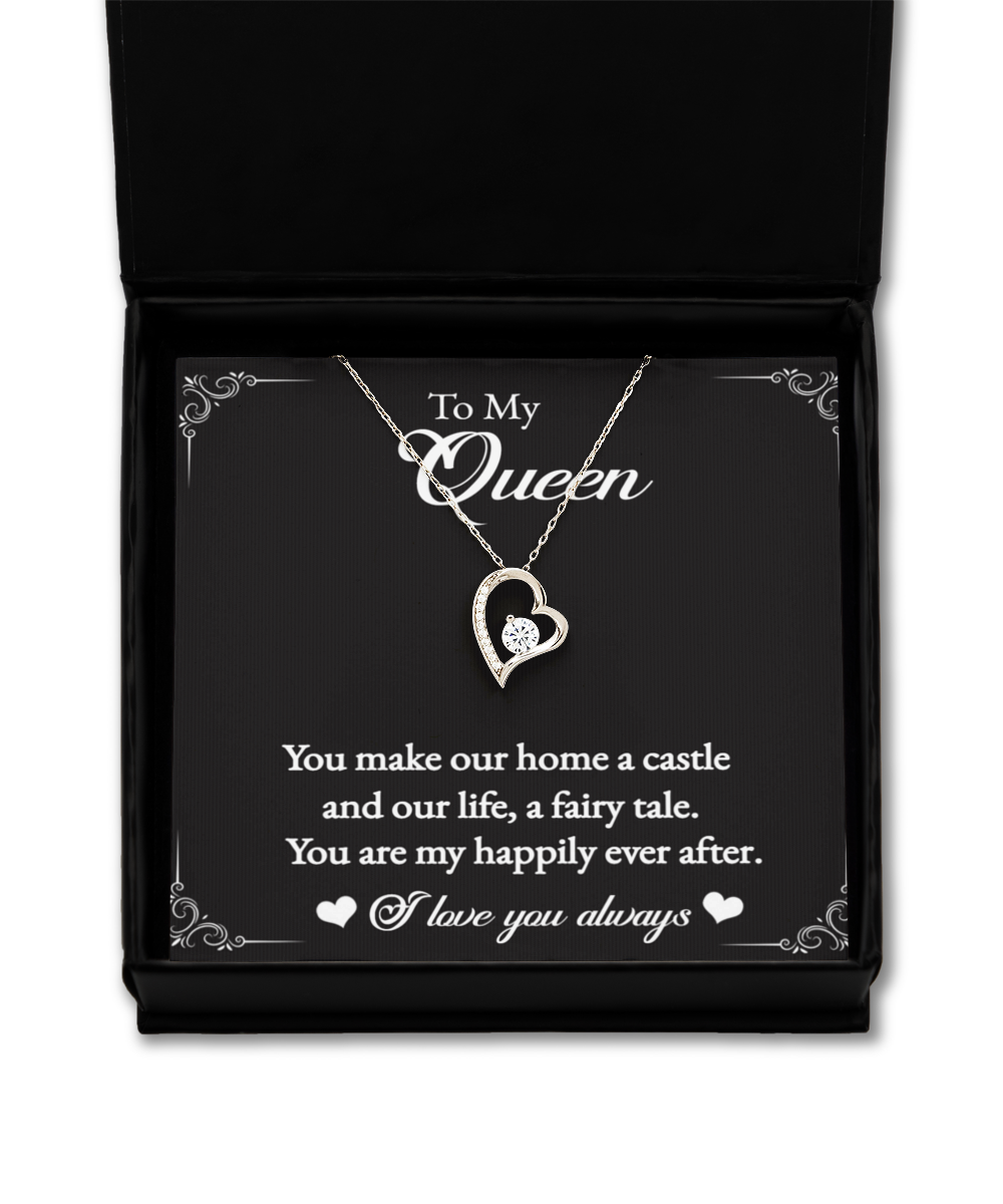 To My Queen sterling silver solitaire heart necklace