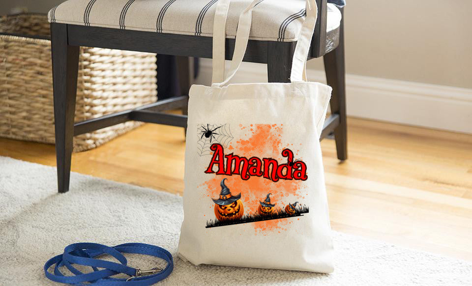 Personalized Spooky Halloween trick or treat tote!