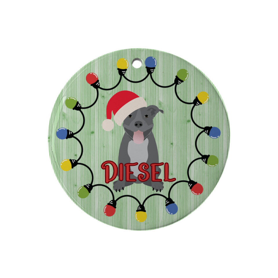 Personalized Pit Bull in a Santa Hat ornament- Merry Pit-mas!