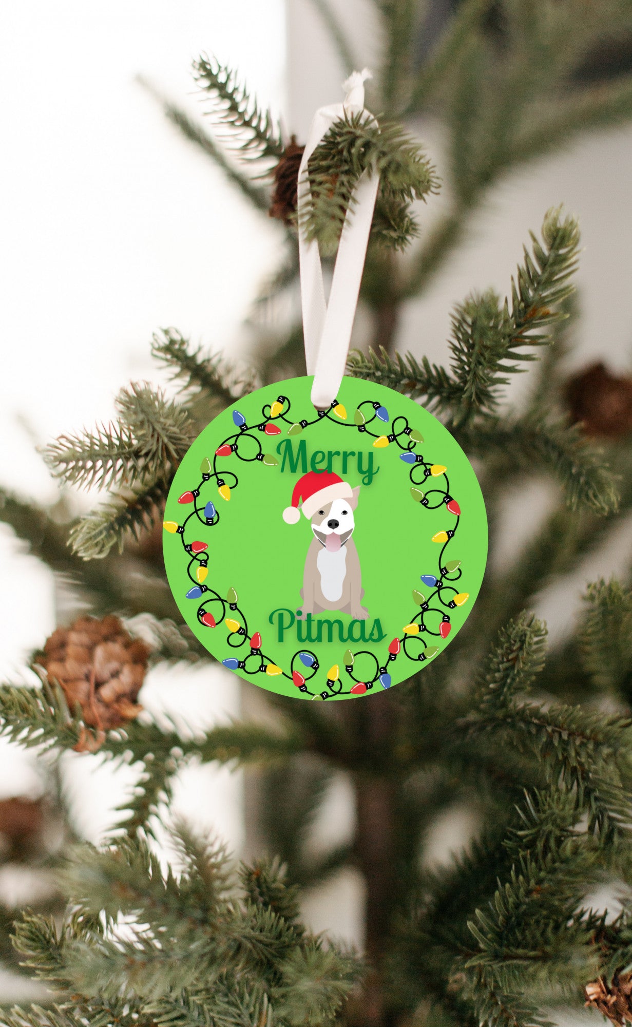 Merry Pitmas ornament-fawn and white