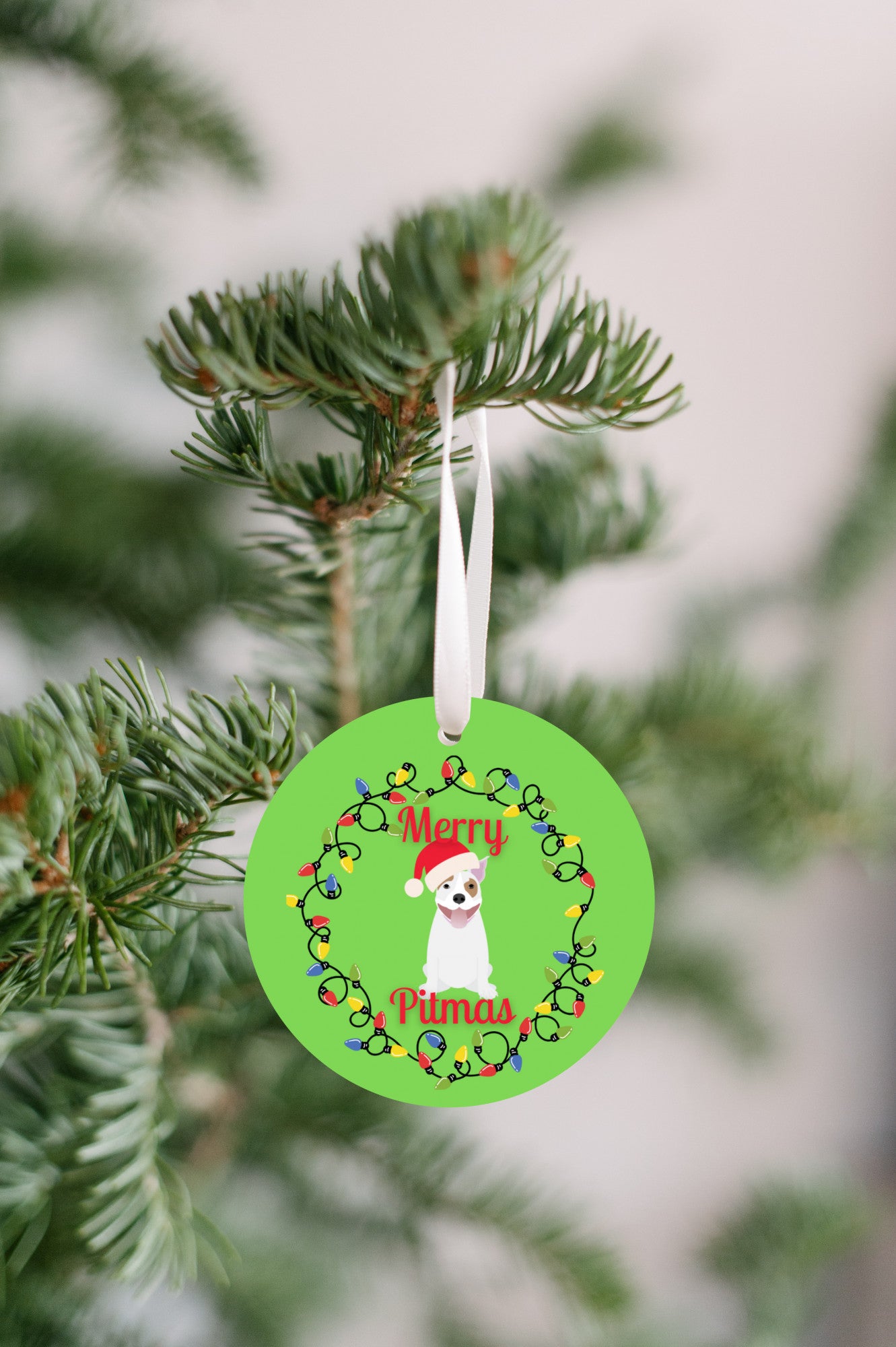 Pit bull Christmas Holiday ornament! Merry Pitmas! Gift for dog lovers, dog moms, fur moms pittie parents.