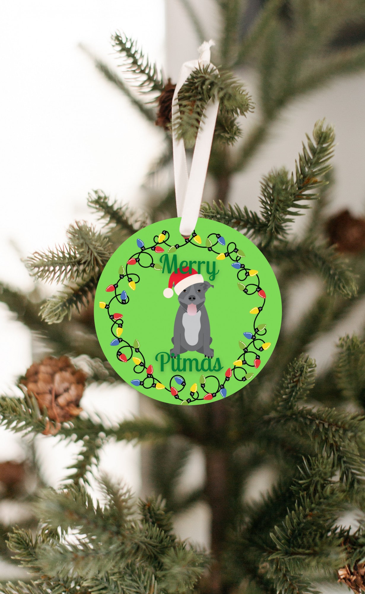 Merry Pitmas!  American pit bull ornament/ Holiday Christmas gift for dog lovers. Gift for pet owners. Pibble and pittie parents. Dog mom