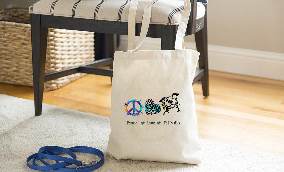 Peace Love and Pit bulls tote bag -adorable daisy pittie